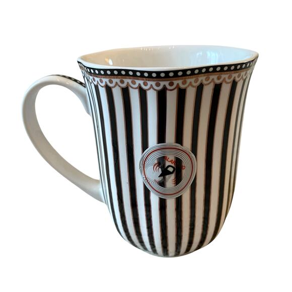 Grace Teaware Porcelain Coffee Mug Set of 2 Black & White Stripe Gold Accent New - Picture 5 of 16